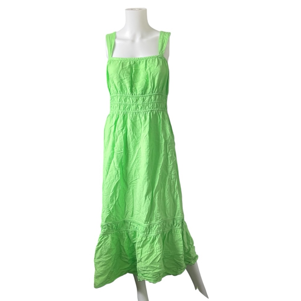 Ann Taylor LOFT Bright Green Midi Sundress Linen Blend Summer Size Medium M